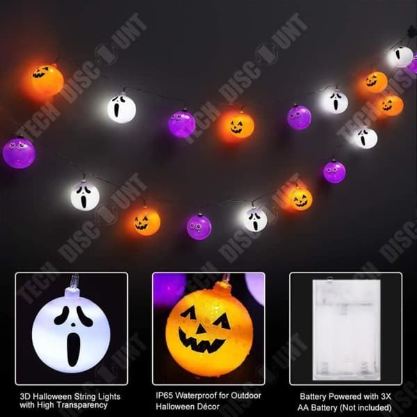 TD® 20 LED Pumpa Ghost Dekorativa ljusslingor Halloween Ghost Face Doll Batterilåda Lykta
