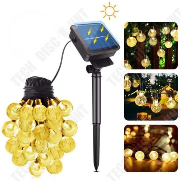 TD® Outdoor Solar Fairy Lights String 6.5M 30 LED Ball Lights Trädgårdsdekoration Varmvitt ljus Vattentät