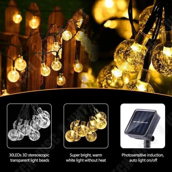 Solarljuskedja - Tech Discount® - 30 LED - Bubbelboll - Varmvit - IP68