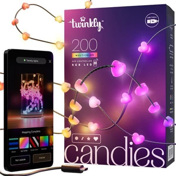 TWINKLY - Connected Heart Garland IP20 12m 200 LEDS RGB transparent tråd TWINKLY CANDIES