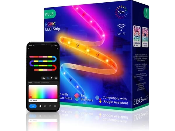 Digitalt LED stripesett med Wi-Fi-kontroller og strømforsyning, RGB IC, 10m, 36W, TUYA / Smart Life, NOUS