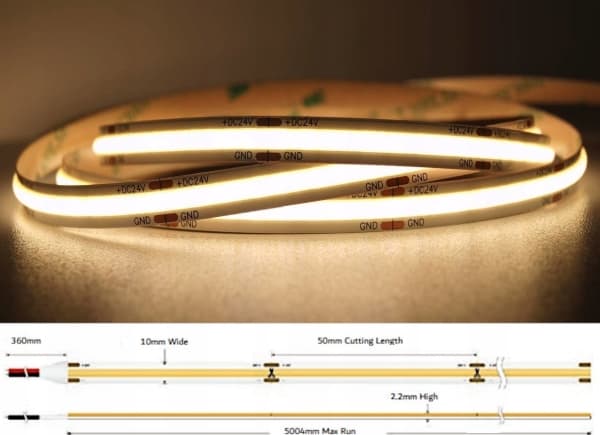 Taśma LED MW Lighting TAŚMA LED LED-COB-24V/12W-WW/5M - 3000 K MW Lighting