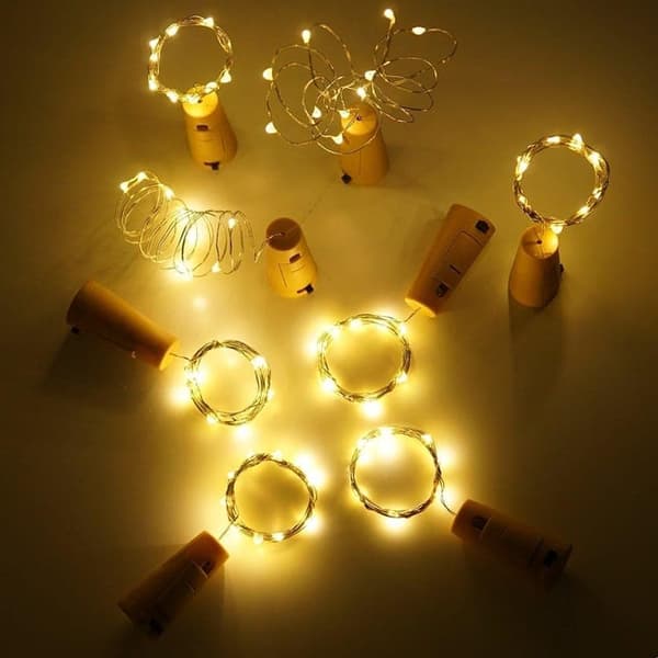 20 Pack LED flaskelys, Mini kobbertråd korklampe, varm hvid indendørs belysning, perfekt til jul og bryllupsdekoration