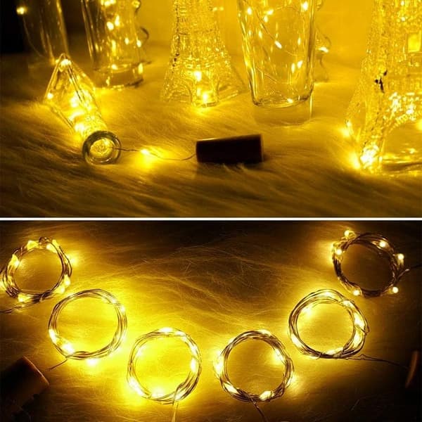 20 Pack LED flaskelys, Mini kobbertråd korklampe, varm hvid indendørs belysning, perfekt til jul og bryllupsdekoration