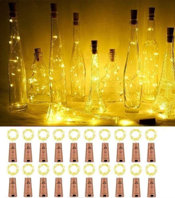 20 Pack LED flaskelys, Mini kobbertråd korklampe, varm hvid indendørs belysning, perfekt til jul og bryllupsdekoration