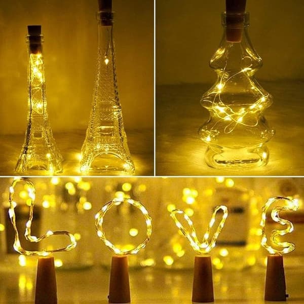 20 Pack LED flaskelys, Mini kobbertråd korklampe, varm hvid indendørs belysning, perfekt til jul og bryllupsdekoration