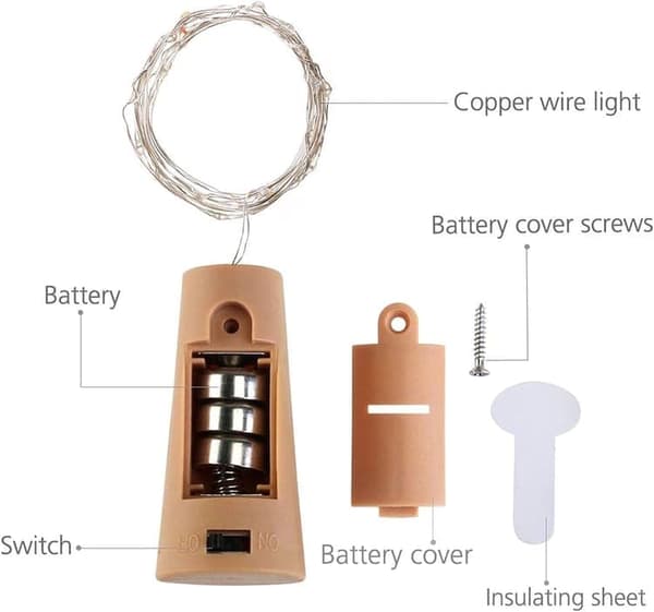 20-pack LED flaskljus, mini koppartråd korklampa, varm vit inomhusbelysning, perfekt för jul- och bröllopsdekoration