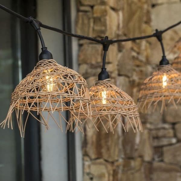 Ljus girlang - LUMISKY - Hawaii Light - Anslutbar - Utomhus - Polyrattan lampskärm - 10 E27 LED glödlampor