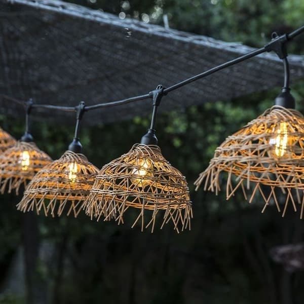 Ljus girlang - LUMISKY - Hawaii Light - Anslutbar - Utomhus - Polyrattan lampskärm - 10 E27 LED glödlampor