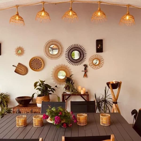 Ljus girlang - LUMISKY - Hawaii Light - Anslutbar - Utomhus - Polyrattan lampskärm - 10 E27 LED glödlampor