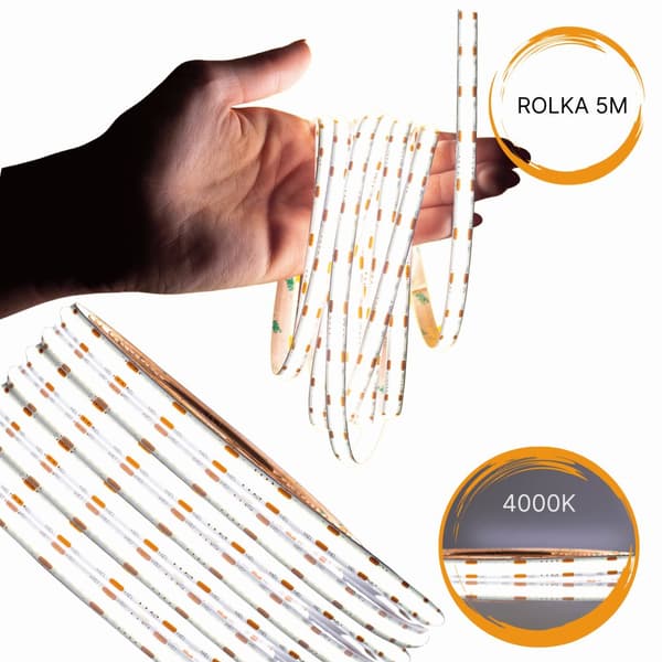 LED-remsa COB 12V 5M rulle NEON-remsa neutral linje 800lm/m 8W/m stark
