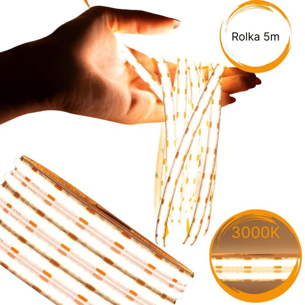 LED COB-remsa 12V 5M 40W rullar NEON-remsa varm linje 800lm/m 8W/m stark