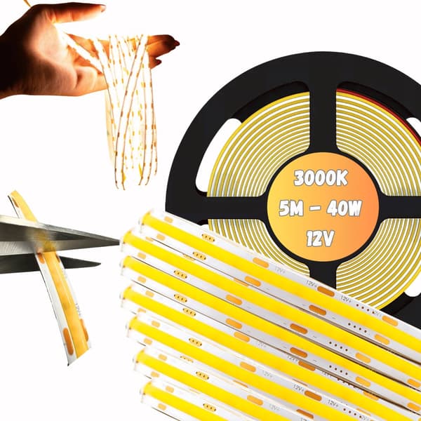 LED COB-nauha 12V 5M 40W rullaa NEON-nauha lämmin linja 800lm/m 8W/m vahva