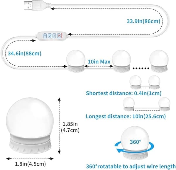 OBOSOE LED Sminkspegel Lampor – 12 Självhäftande Lampor, 3 Färglägen, Ingen Borrning Krävs
