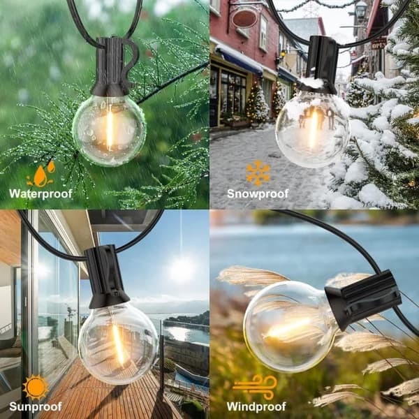 OBOSOE 10m udendørs lyskæde, 25+1 G40 LED-lys, IP44 vandtæt til terrasse og fest