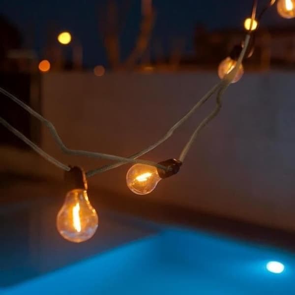 ALLEGRA-Utelampa girland 10 LED-lampor 5m anslutbar Jute New Garden L 8m inklusive 3,25m strömkabel Beige