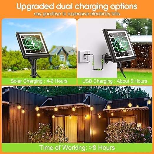 OBOSOE 10m Ljusslinga utomhus, Solcellsdrivna ljusslingor,25 G40 LED-Lampor, IP44 Vattentät för Terrass och Fest