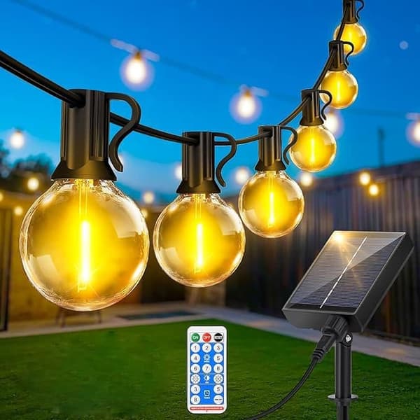 OBOSOE 7m udendørs lyskæder, solcelledrevne lyskæder, 10 G40 LED-lys, IP44 vandtæt til terrasse og fest