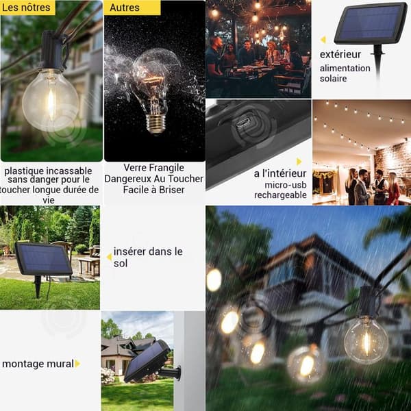 INN Solarljusslinga 2W 5,9m 4 lägen IP65 vattentät med 12 lampor solarslinga utomhus trädgård med fjärrkontroll