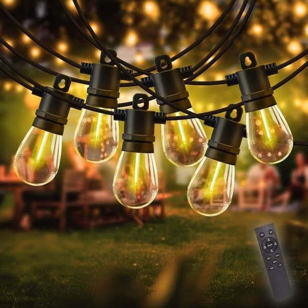 OBOSOE 10M IP65 vandtæt udendørs lyskæde 15 LED-lys – dæmpbar, med fjernbetjening. Udendørsbelysning til terrasse og fest