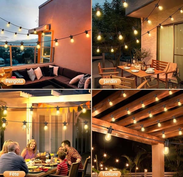 OBOSOE 10M IP65 vandtæt udendørs lyskæde 15 LED-lys – dæmpbar, med fjernbetjening. Udendørsbelysning til terrasse og fest
