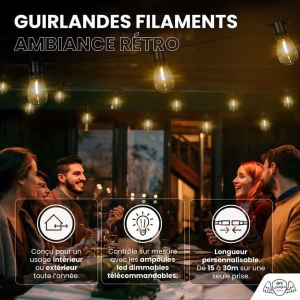 OBOSOE 10M IP65 vandtæt udendørs lyskæde 15 LED-lys – dæmpbar, med fjernbetjening. Udendørsbelysning til terrasse og fest