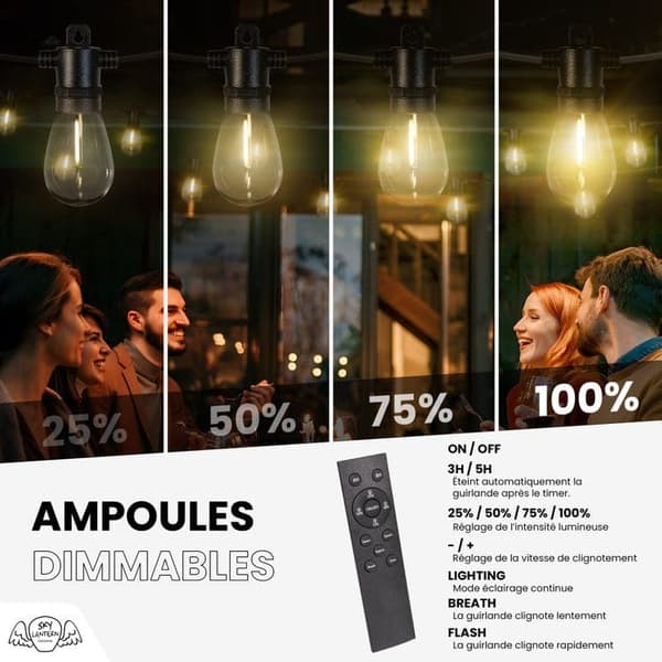 OBOSOE IP65 LED-valoketju 10M 15LED himmennettävät pitkät hehkulamput kaukosäätimellä