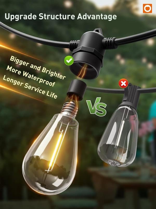 OBOSOE LED-ulkovalot 15 metriä himmennettävissä kaukosäätimellä iskunkestävä pakkasenkestävä 15 Edison-lamppua 3 valotilaa laajennettavissa kuistin
