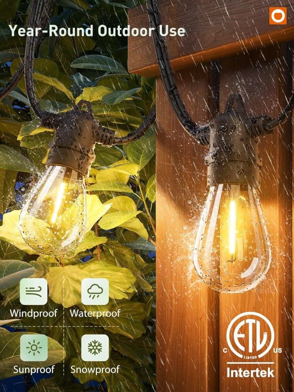 OBOSOE LED Ljuskedja Utomhus 30 meter Dimmbar Vattentät Fjärrstyrd 30 Edison-glödlampor 3 Ljuslägen Timer Anslutningsbar Balkong Trädgård Café