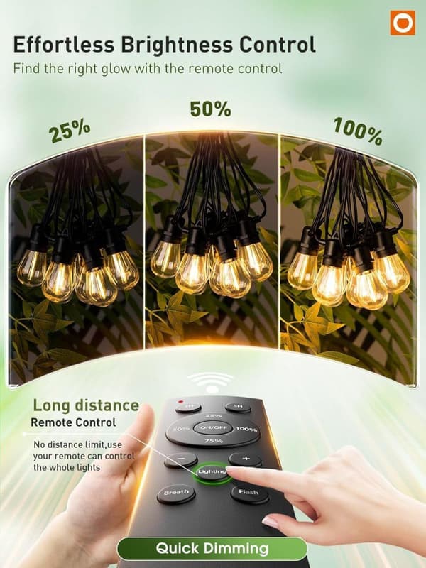 OBOSOE LED Ljuskedja Utomhus 30 meter Dimmbar Vattentät Fjärrstyrd 30 Edison-glödlampor 3 Ljuslägen Timer Anslutningsbar Balkong Trädgård Café