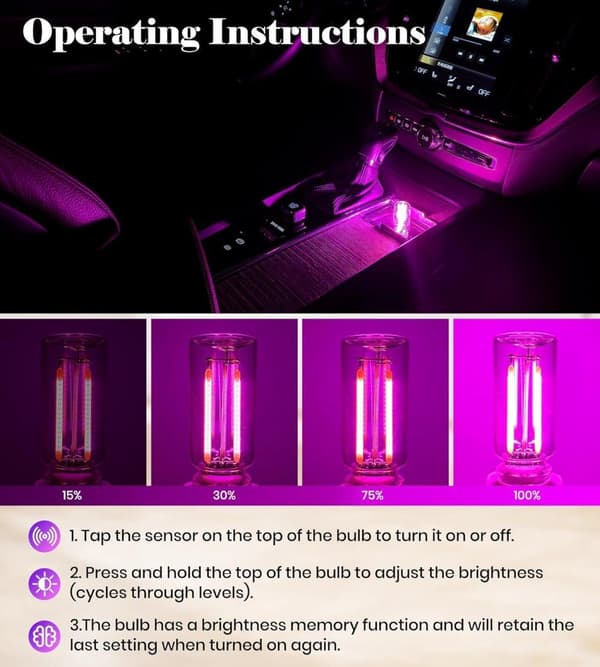 OBOSOE Retro USB Car City Light Touch LED yövalo makuuhuoneeseen Camping Joulu (violetti)