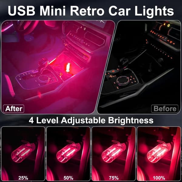 OBOSOE 2 kpl USB-autovalaistus Retro Touch sisävalot minivalaistus (vaaleanpunainen)