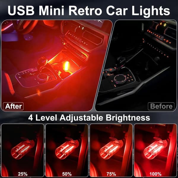 OBOSOE 2 st USB Bilbelysning Retro Touch Inredningslampor Mini Belysning (Rött)