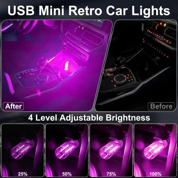 OBOSOE 2 kpl USB-autovalaistus Retro Touch sisävalot minivalaistus (violetti)