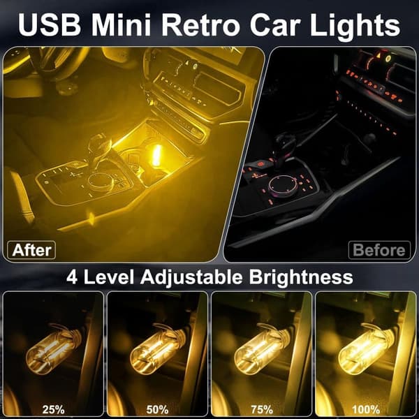 OBOSOE 2 st USB Bilbelysning Retro Touch Inredningslampor Mini Belysning (Gult)