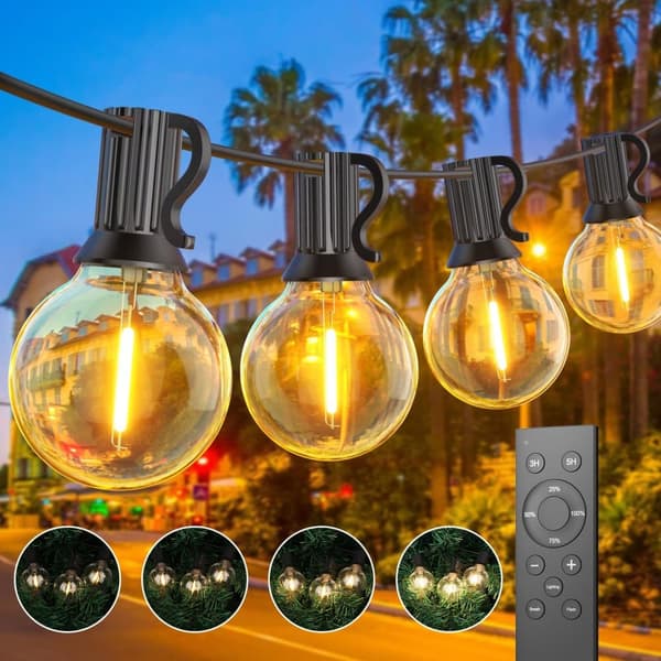 OBOSOE Dimbar ljusslinga 30M för utomhusbruk med fjärrkontroll, G40 LED, IP44 vattentät, 50+2 G40 LED-lampor 15M 25LED Remote Control