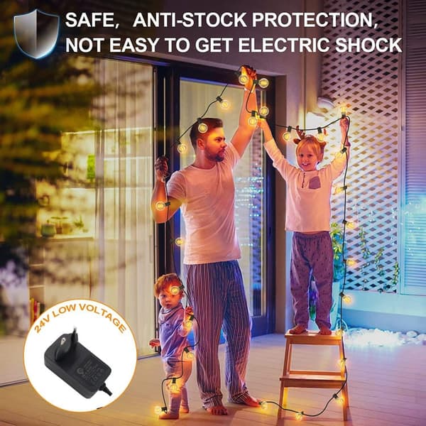 OBOSOE Dimbar ljusslinga 30M för utomhusbruk med fjärrkontroll, G40 LED, IP44 vattentät, 50+2 G40 LED-lampor
