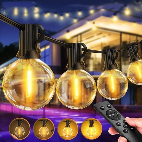 OBOSOE Dimbar ljusslinga 30M för utomhusbruk med fjärrkontroll, G40 LED, IP44 vattentät, 50+2 G40 LED-lampor
