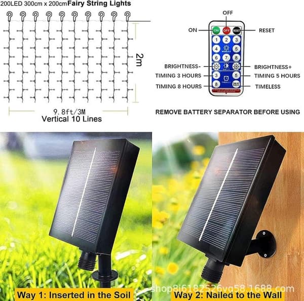 Bomclap 3×1/3×2/3×3M IP65 Vattentät Ljusslinga utomhus 100 /200/300LED-Lampor – Dimmbar, med fjärrstyrning. Utebelysning för Terrass och Fest
