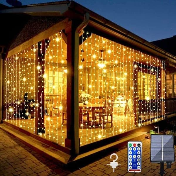 Bomclap 3×1/3×2/3×3M IP65 Vattentät Ljusslinga utomhus 100 /200/300LED-Lampor – Dimmbar, med fjärrstyrning. Utebelysning för Terrass och Fest Gul 3*2m