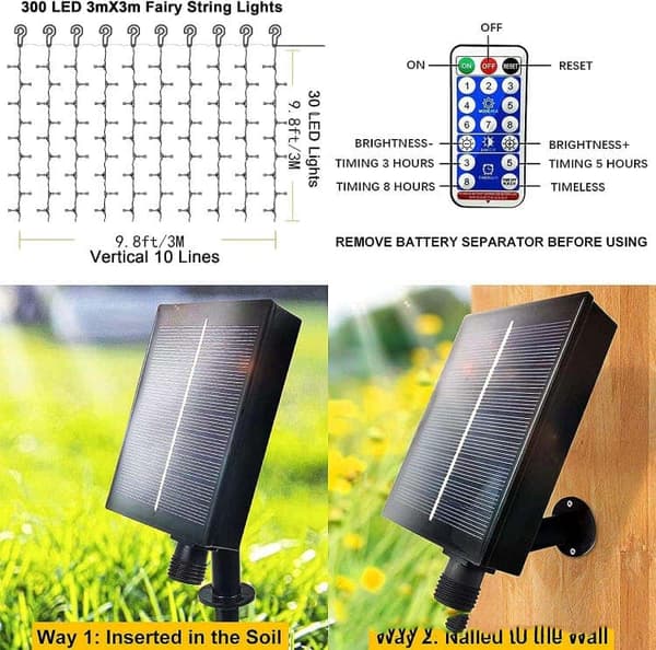 Bomclap 3×1/3×2/3×3M IP65 Vattentät Ljusslinga utomhus 100 /200/300LED-Lampor – Dimmbar, med fjärrstyrning. Utebelysning för Terrass och Fest