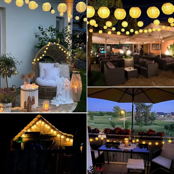 OBOSOE 6,5 m lyhty, aurinkoenergialla toimivat ulkovalonauhat, 30 LED-lyhty, IP65 vedenpitävä terassille ja juhliin, himmennettävä