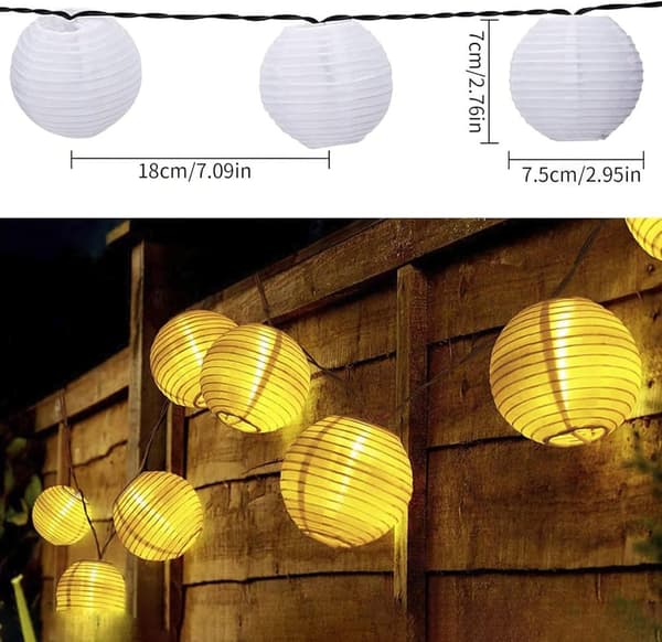 OBOSOE 6,5 m lyhty, aurinkoenergialla toimivat ulkovalonauhat, 30 LED-lyhty, IP65 vedenpitävä terassille ja juhliin, himmennettävä