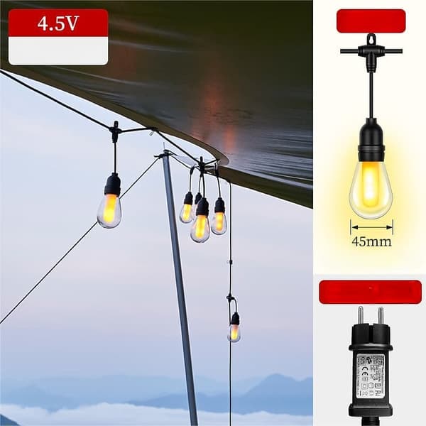 OBOSOE Udendørs String Light 5m/10m - Flimrende S14 LED lys, IP65 Vandtæt Dekorativ Belysning til Have, Jul, Halloween, Cafe og Patio