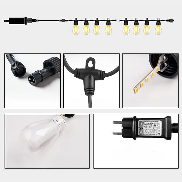 OBOSOE Udendørs String Light 5m/10m - Flimrende S14 LED lys, IP65 Vandtæt Dekorativ Belysning til Have, Jul, Halloween, Cafe og Patio