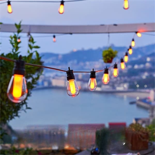 OBOSOE Udendørs String Light 5m/10m - Flimrende S14 LED lys, IP65 Vandtæt Dekorativ Belysning til Have, Jul, Halloween, Cafe og Patio 10 meter 20 lampor