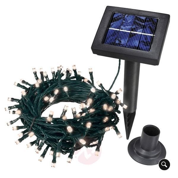 Solcellsdriven LED-ljuskedja m/100 LED (flera färger) 9 meter Vit