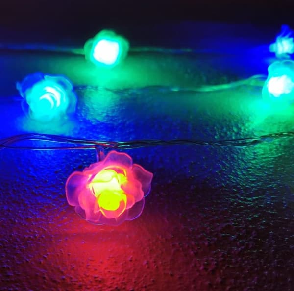 LED-ljuskedja med blommor 20 st Transparent - Multicolor w / flash (3.5 meter)