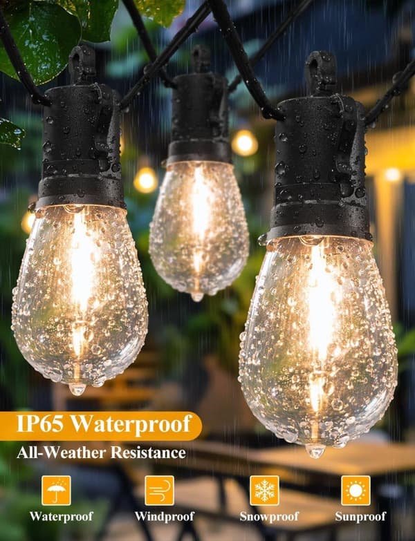 OBOSOE 15/30m udendørs lyskæde med 16/32 S14 LED pærer, IP65 vandtæt, til have, terrasse, cafe
