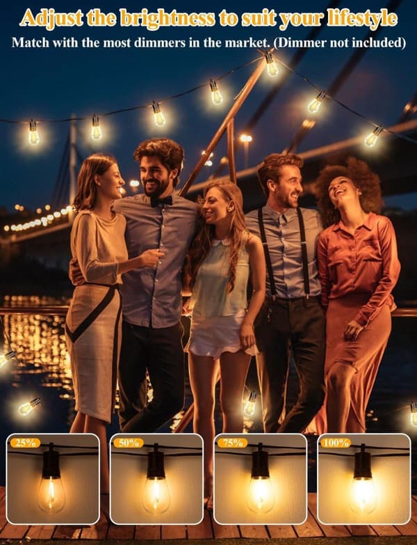 OBOSOE 15/30m udendørs lyskæde med 16/32 S14 LED pærer, IP65 vandtæt, til have, terrasse, cafe